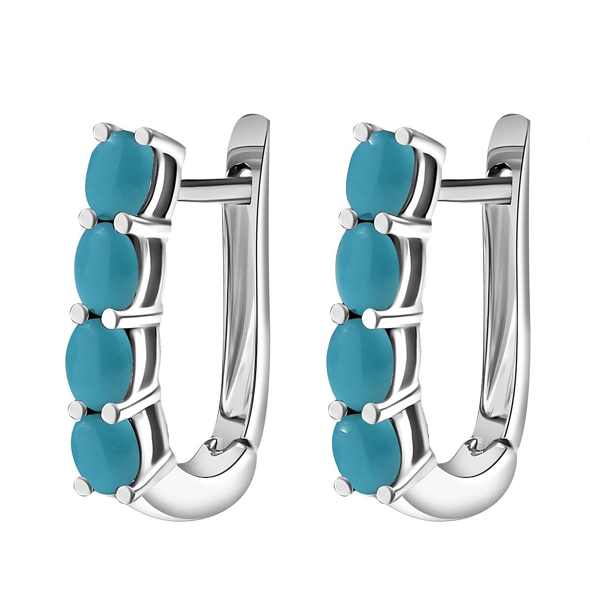 D'Joy Premium Sleeping Beauty Turquoise 1.40 ctw Latch Back Earrings in Rhodium Over Sterling Silver