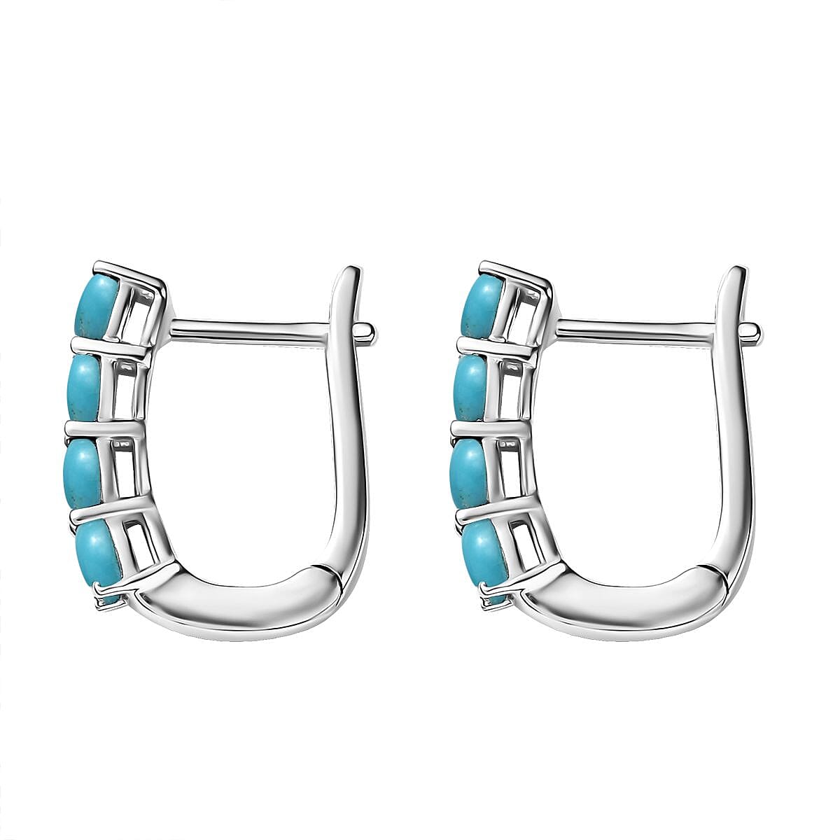 D'Joy Premium Sleeping Beauty Turquoise 1.40 ctw Latch Back Earrings in Rhodium Over Sterling Silver