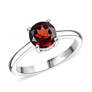 D'Joy Mozambique Garnet 1.50 ctw Solitaire Ring in Rhodium Over Sterling Silver (Size 5.0)