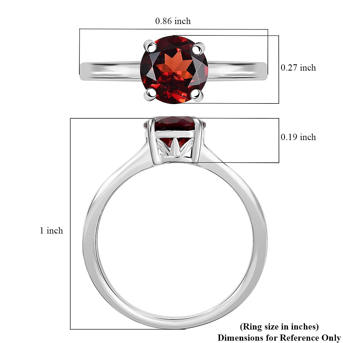 D'Joy Mozambique Garnet 1.50 ctw Solitaire Ring in Rhodium Over Sterling Silver (Size 8.0)