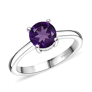 D'Joy African Amethyst 1.20 ctw Solitaire Ring in Rhodium Over Sterling Silver (Size 5.0)