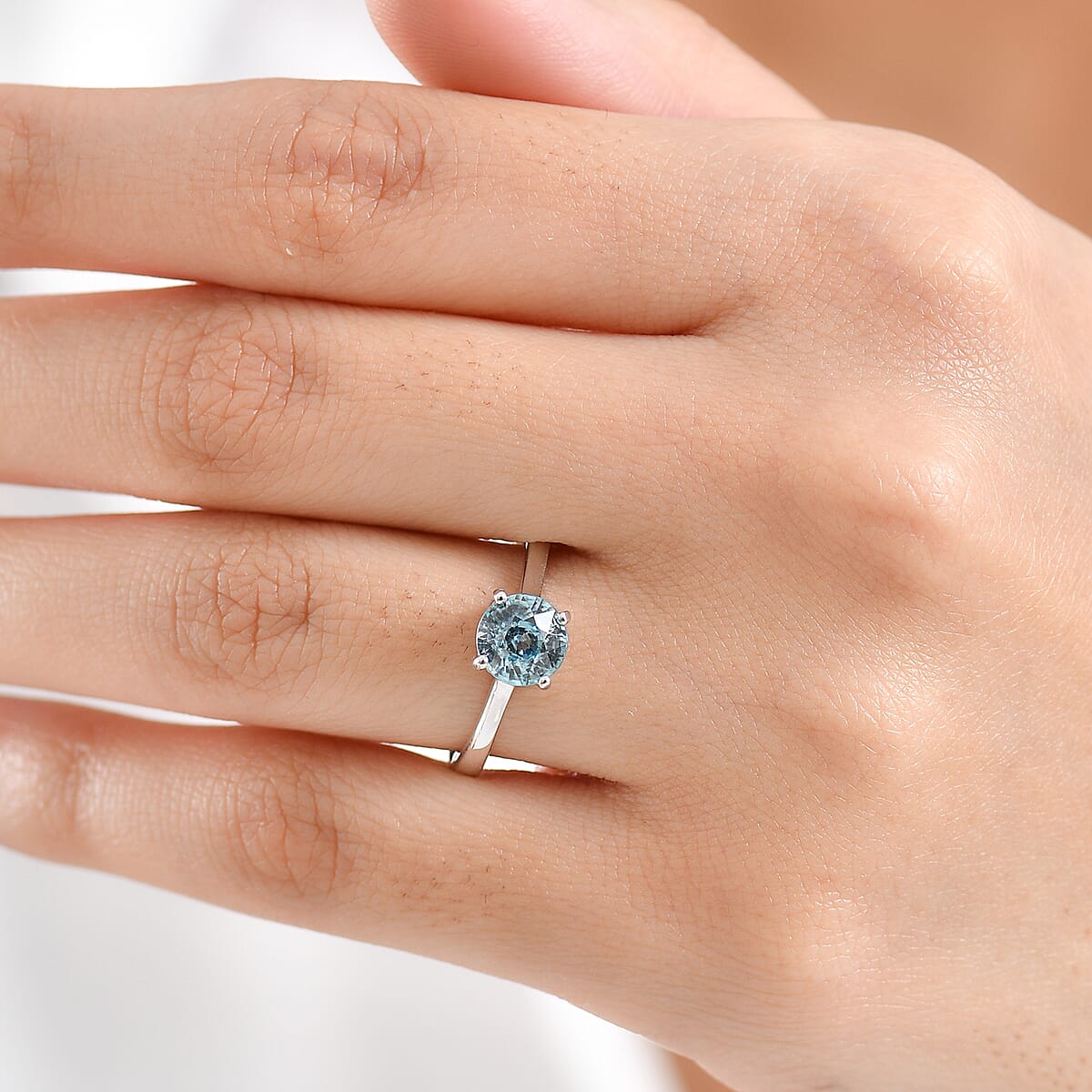 D'Joy Cambodian Blue Zircon 2.10 ctw Ring in Rhodium Over Sterling Silver (Size 5.0) image number 2