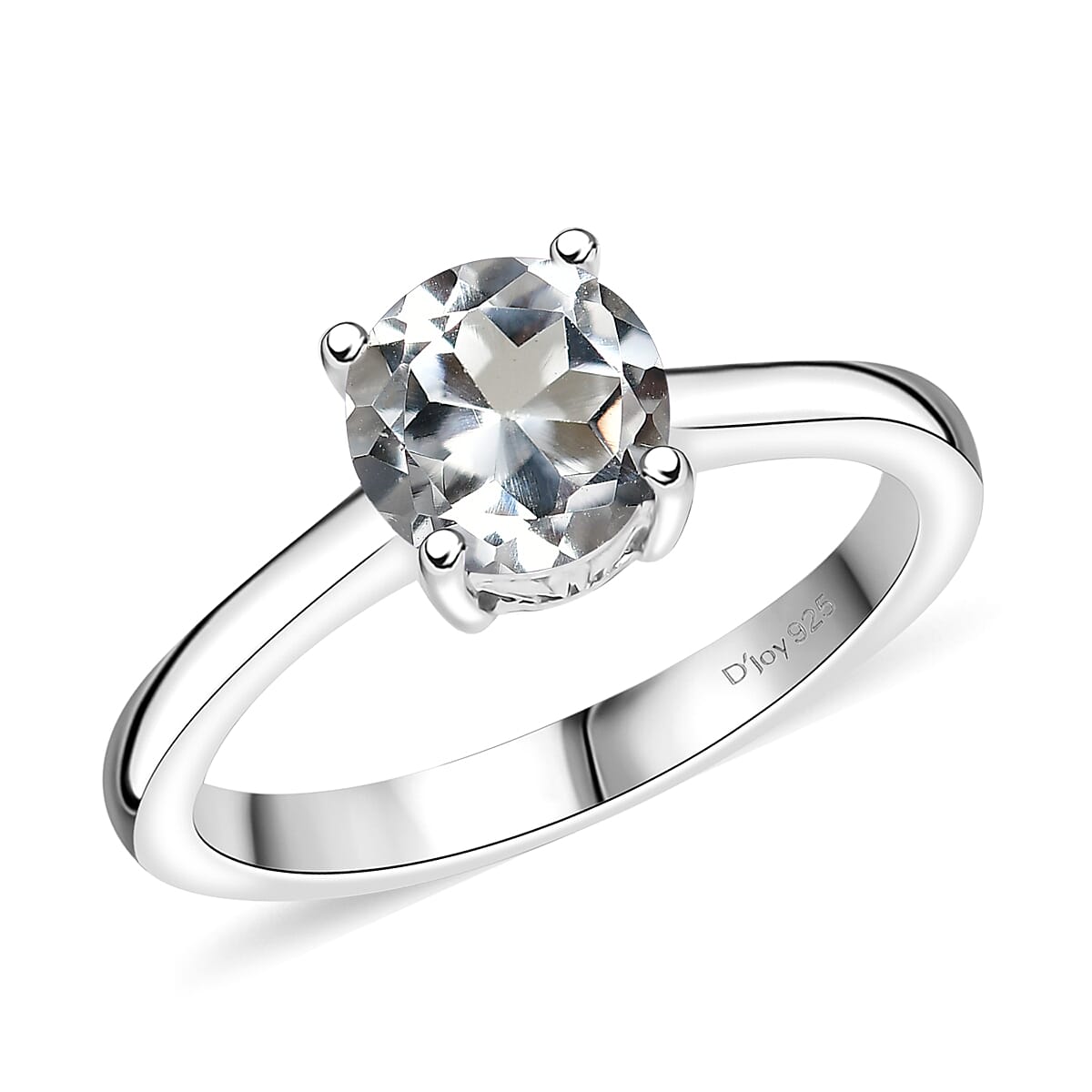 D'Joy White Topaz 1.60 ctw Solitaire Ring in Rhodium Over Sterling Silver (Size 5.0) image number 0