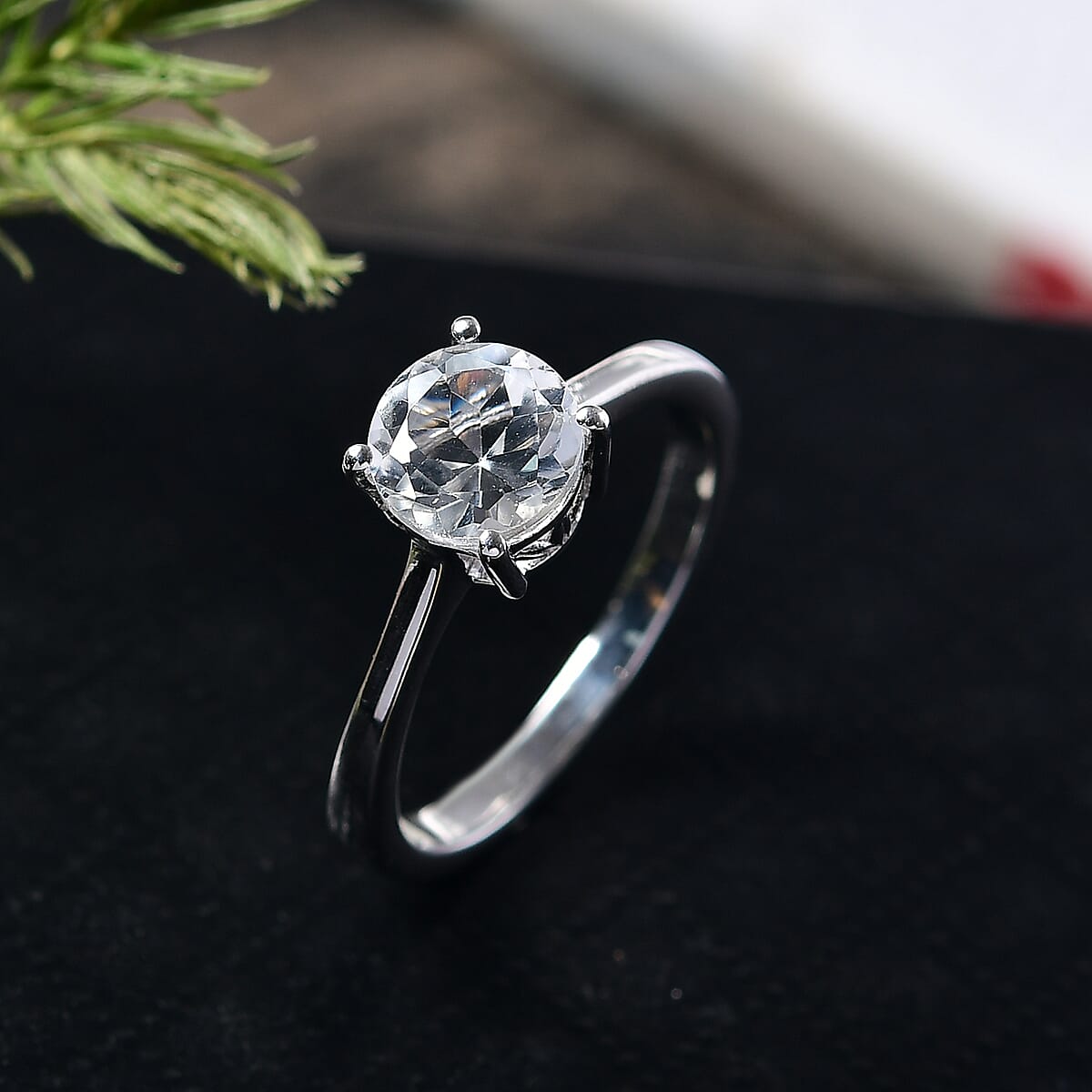 D'Joy White Topaz 1.60 ctw Solitaire Ring in Rhodium Over Sterling Silver (Size 5.0) image number 1