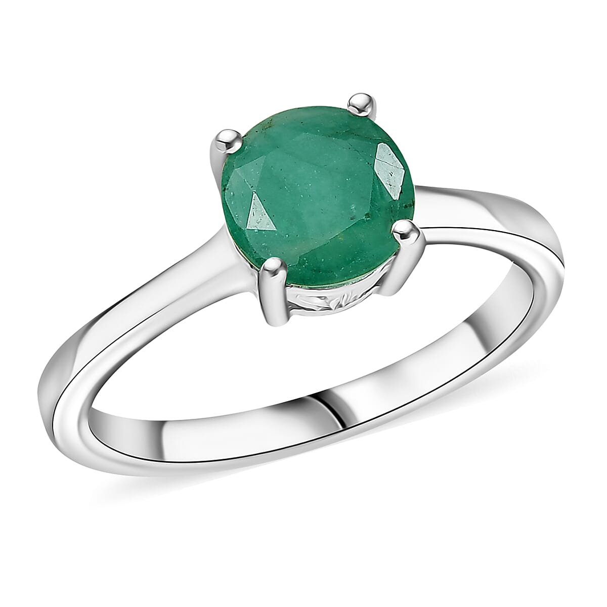D'Joy Socoto Emerald Solitaire Ring in Rhodium Over Sterling Silver (Size 5.0) 1.15 ctw image number 0