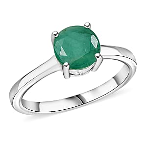 D'Joy Socoto Emerald Solitaire Ring in Rhodium Over Sterling Silver (Size 5.0) 1.15 ctw