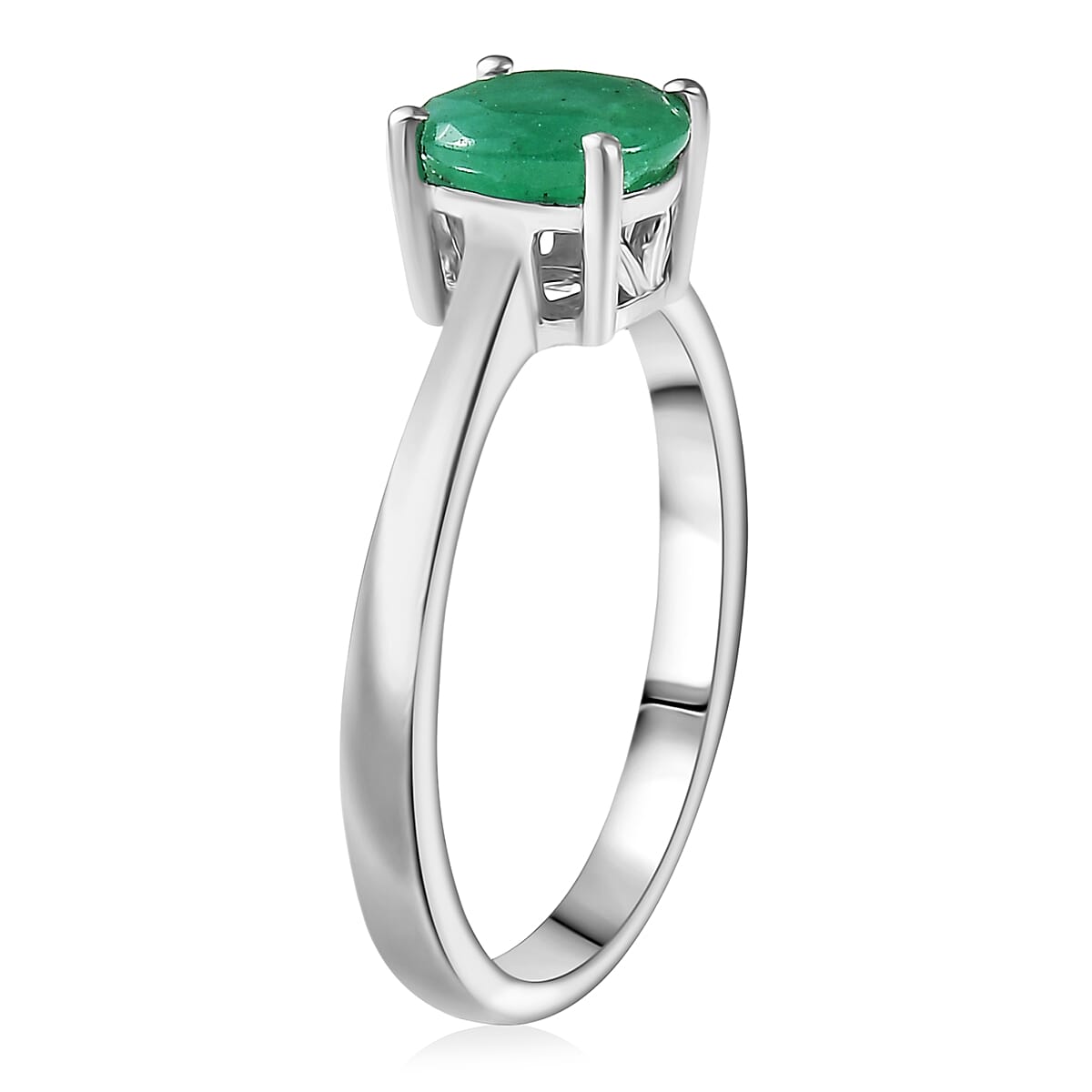 D'Joy Socoto Emerald Solitaire Ring in Rhodium Over Sterling Silver (Size 5.0) 1.15 ctw image number 3