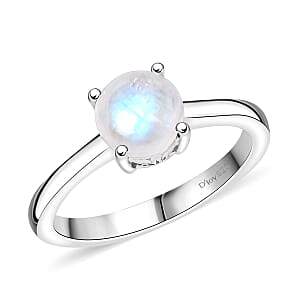 D'Joy Rainbow Moonstone 1.60 ctw Solitaire Ring in Rhodium Over Sterling Silver (Size 5.0)