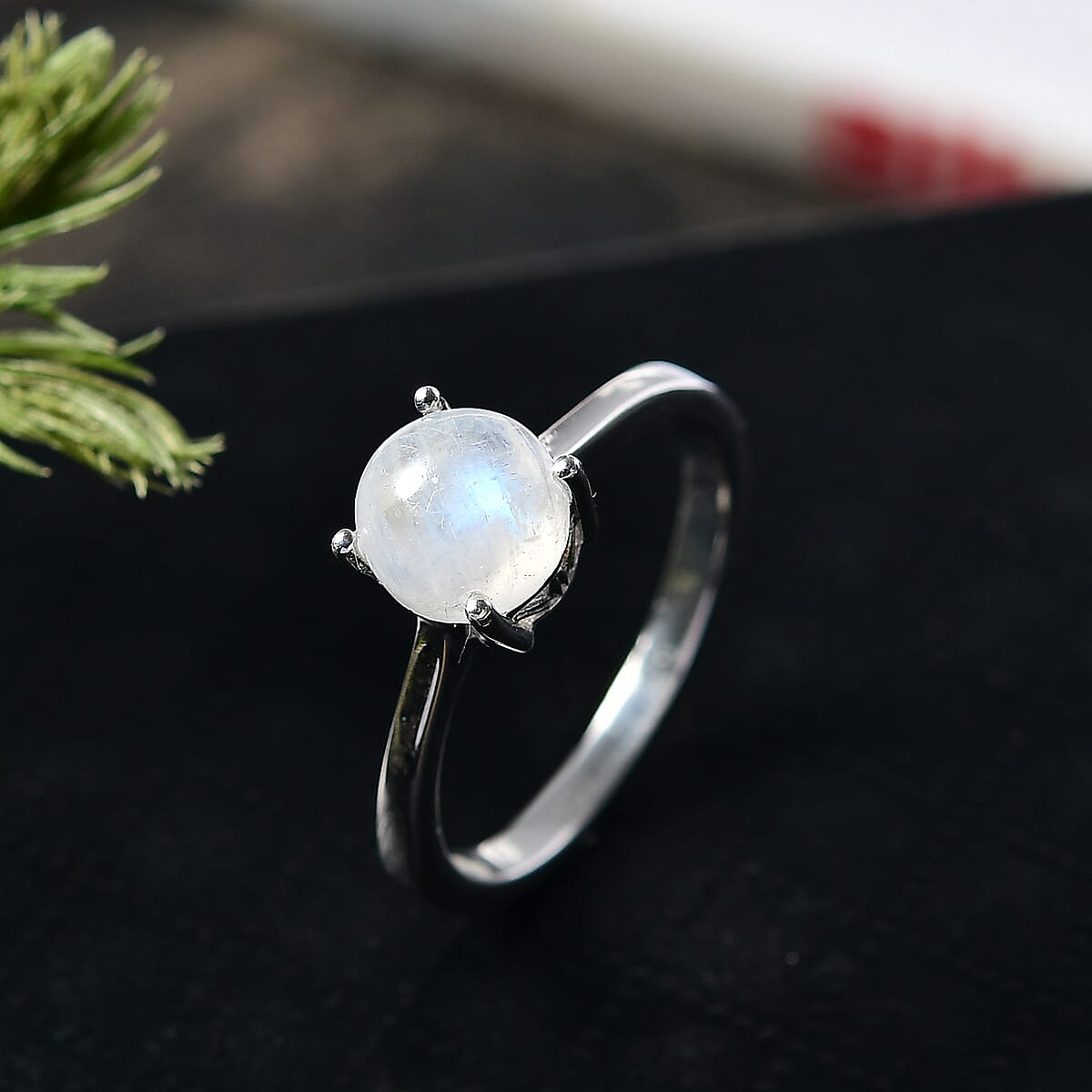 D'Joy Rainbow Moonstone 1.60 ctw Solitaire Ring in Rhodium Over Sterling Silver (Size 5.0) image number 1
