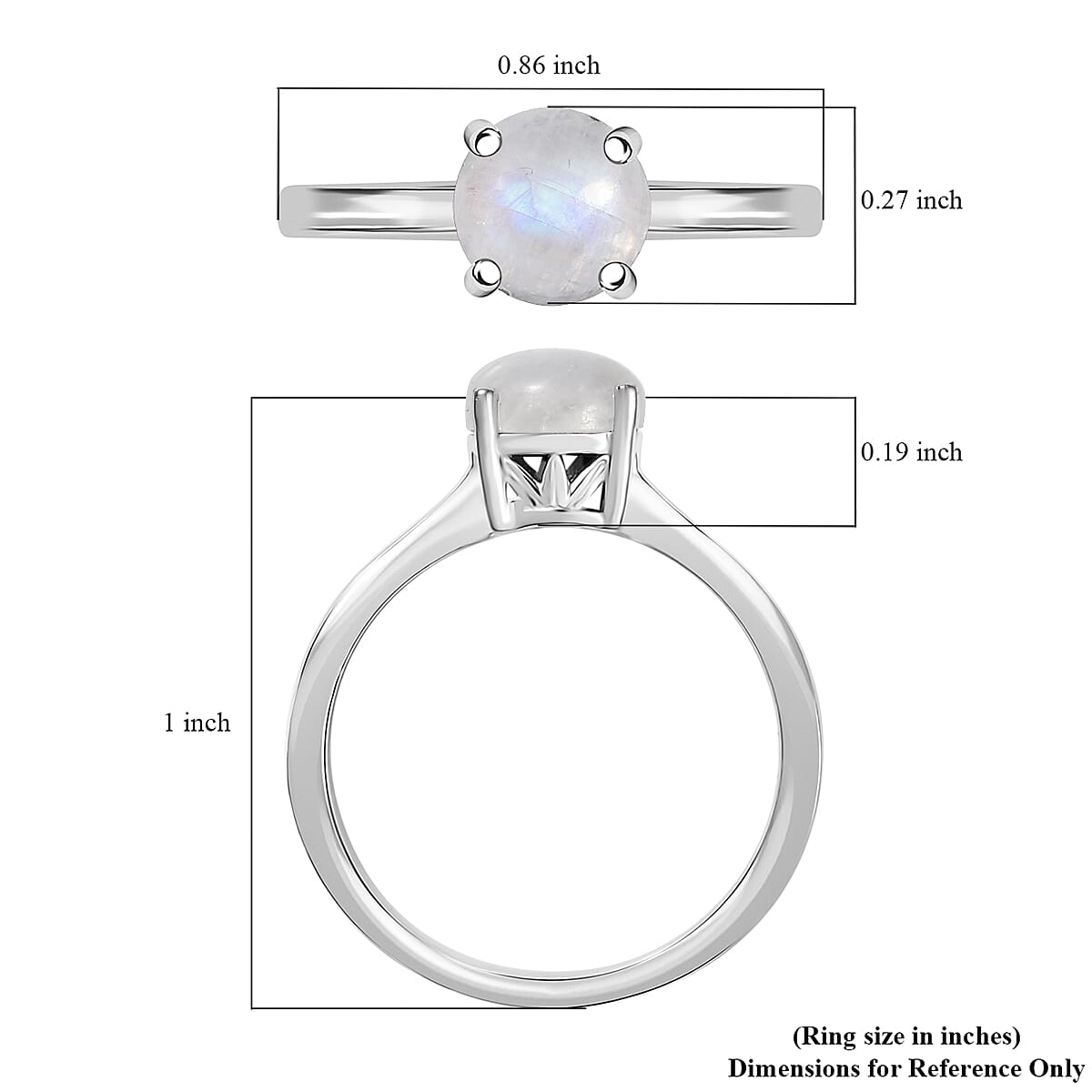 D'Joy Rainbow Moonstone 1.60 ctw Solitaire Ring in Rhodium Over Sterling Silver (Size 5.0) image number 5