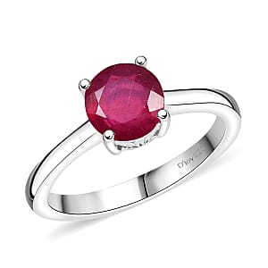 D'Joy Niassa Ruby (FF) 5.0) 2.00 ctw Solitaire Ring in Rhodium Over Sterling Silver (Size 5)