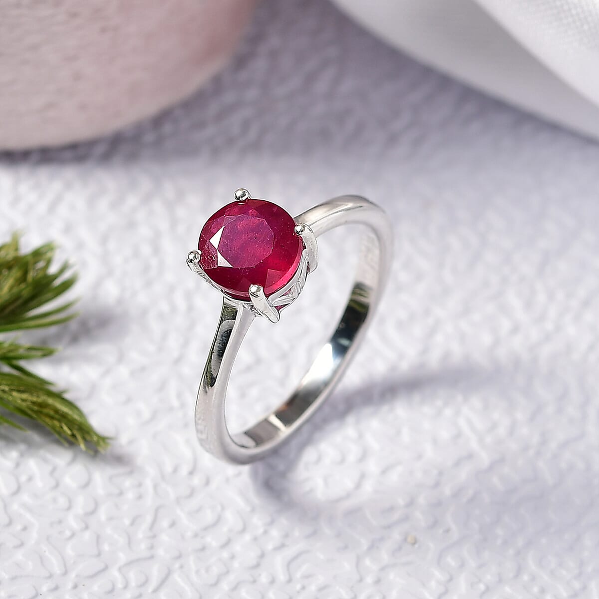 D'Joy Niassa Ruby (FF) 5.0) 2.00 ctw Solitaire Ring in Rhodium Over Sterling Silver (Size 5) image number 1