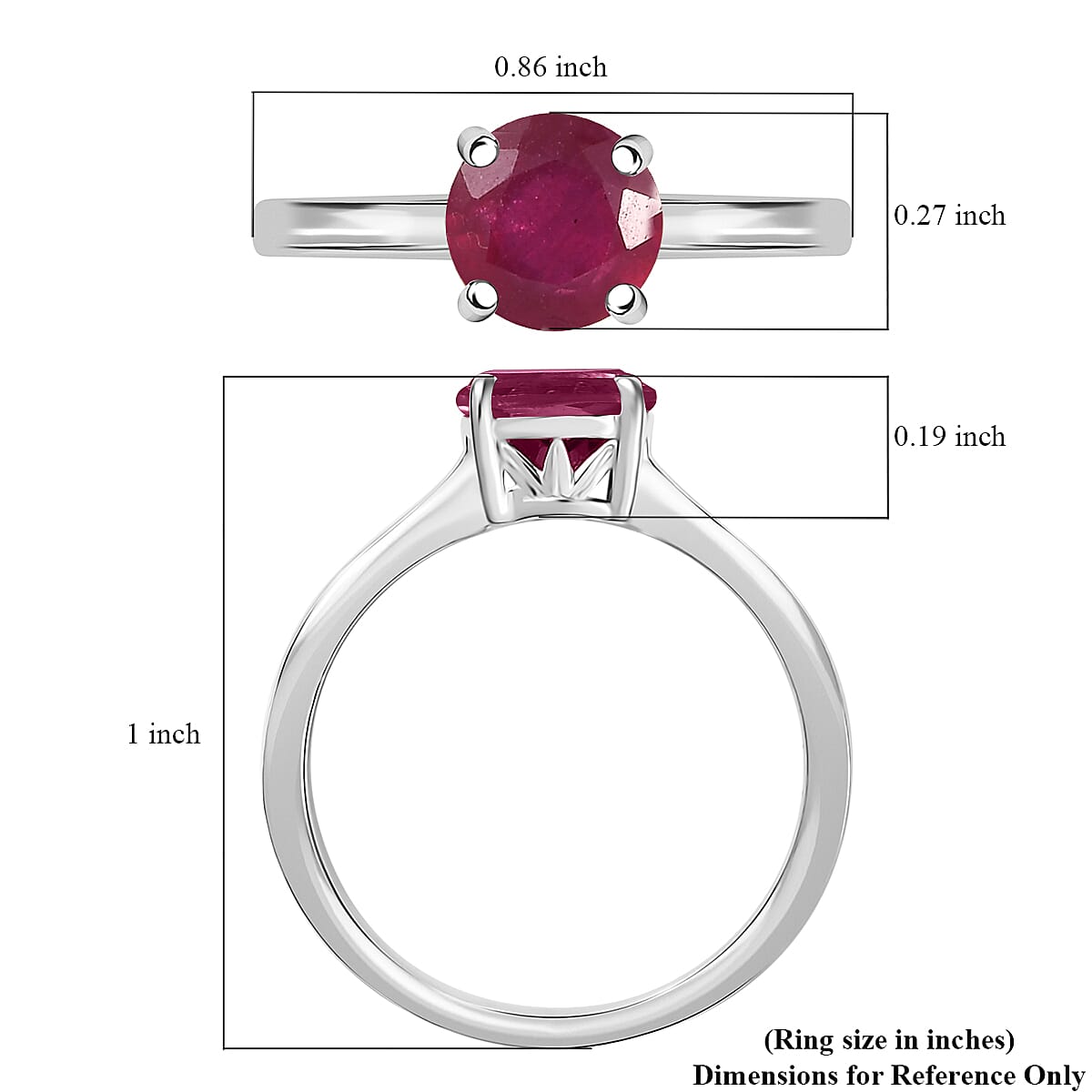 D'Joy Niassa Ruby (FF) 5.0) 2.00 ctw Solitaire Ring in Rhodium Over Sterling Silver (Size 5) image number 5