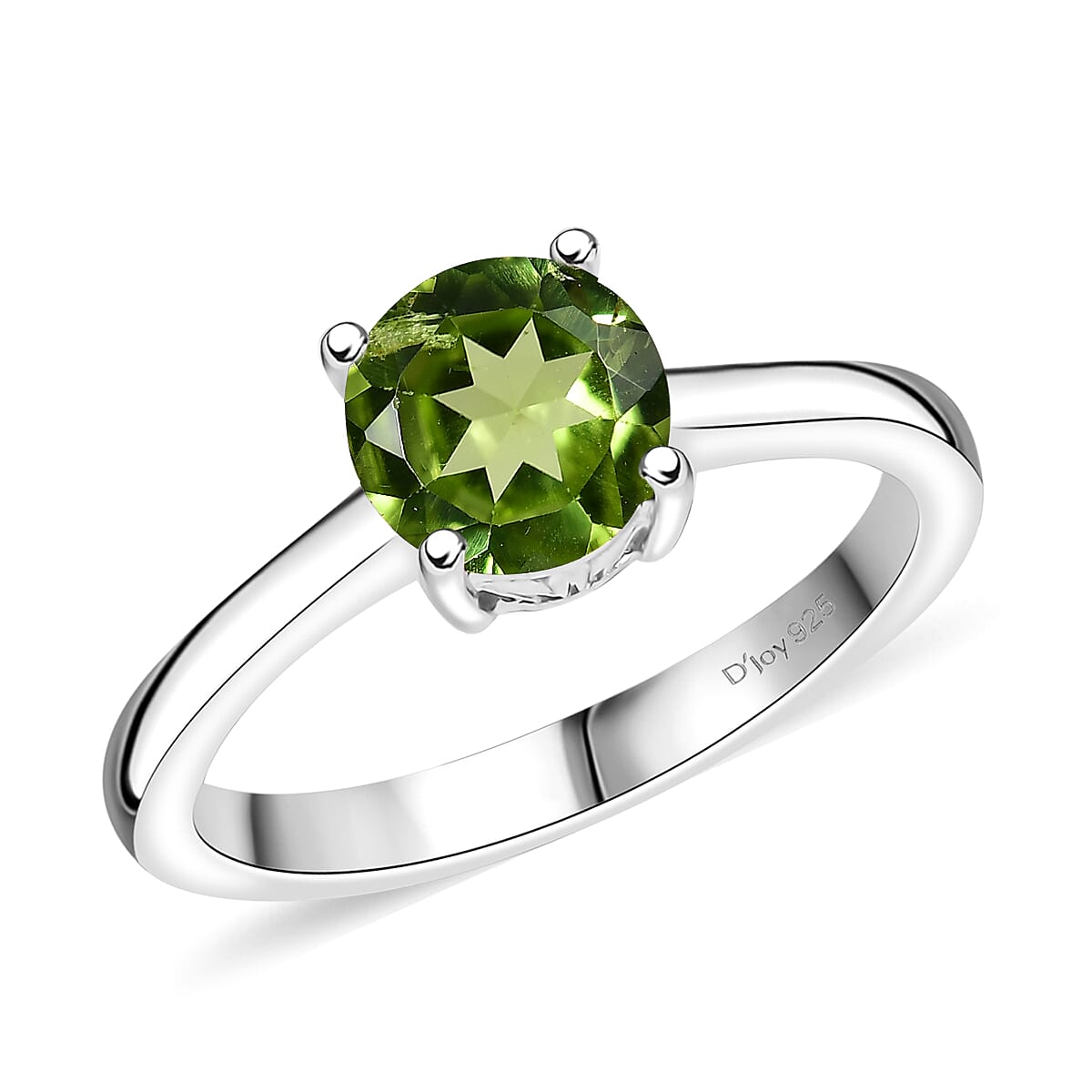 D'Joy Peridot 1.30 ctw Solitaire Ring in Rhodium Over Sterling Silver (Size 5.0) image number 0