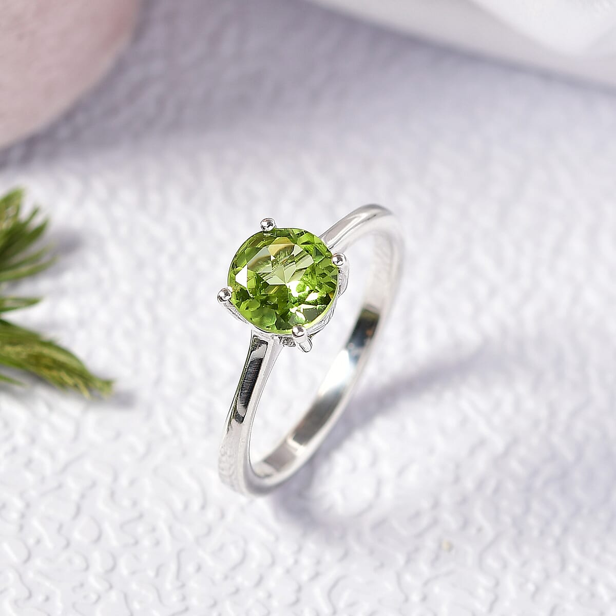 D'Joy Peridot 1.30 ctw Solitaire Ring in Rhodium Over Sterling Silver (Size 5.0) image number 1