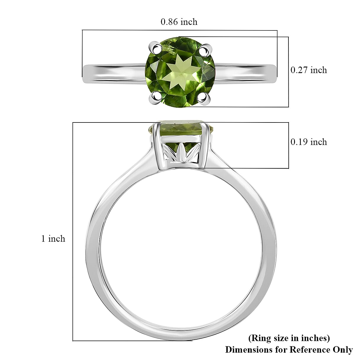 D'Joy Peridot 1.30 ctw Solitaire Ring in Rhodium Over Sterling Silver (Size 5.0) image number 5