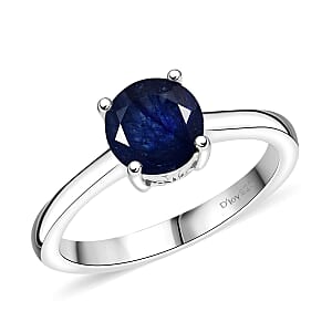 D'Joy Masoala Sapphire (D) 2.10 ctw Solitaire Ring in Rhodium Over Sterling Silver (Size 5.0)