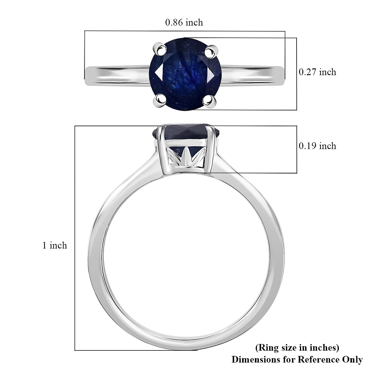 D'Joy Masoala Sapphire (D) 2.10 ctw Solitaire Ring in Rhodium Over Sterling Silver (Size 5.0) image number 5