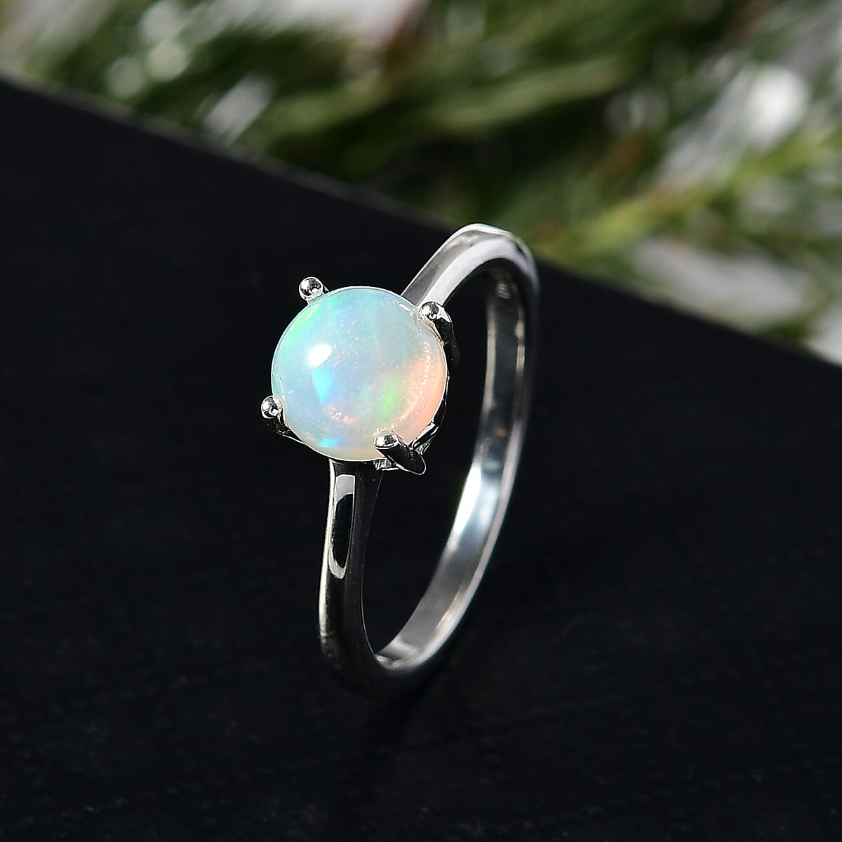 D'Joy Ethiopian Welo Opal 0.85 ctw Solitaire Ring in Rhodium Over Sterling Silver (Size 5.0) image number 1