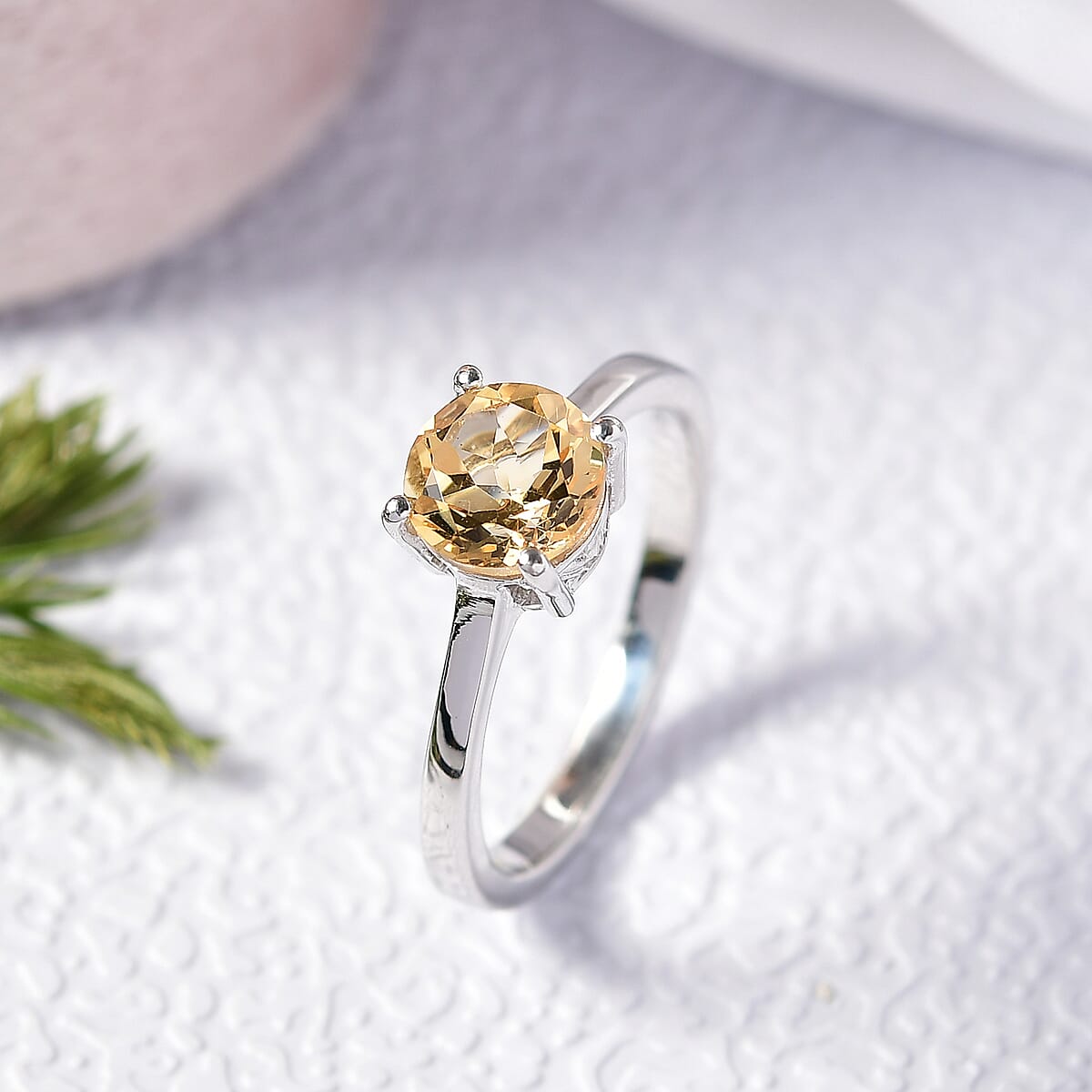 D'Joy Brazilian Citrine 1.30 ctw Solitaire Ring in Rhodium Over Sterling Silver (Size 5.0) image number 1