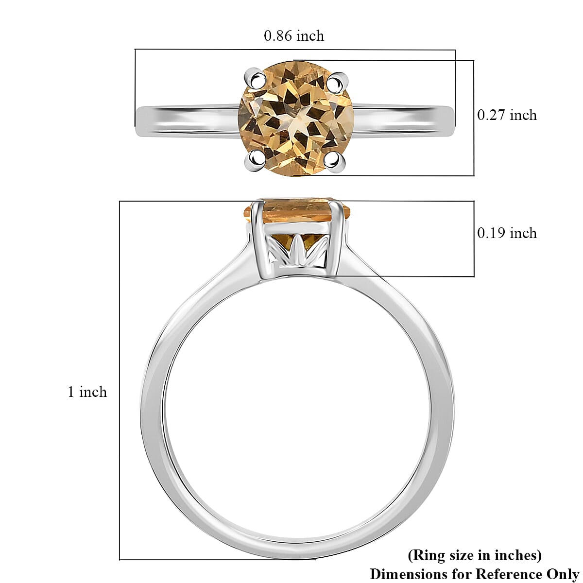 D'Joy Brazilian Citrine 1.30 ctw Solitaire Ring in Rhodium Over Sterling Silver (Size 5.0) image number 5