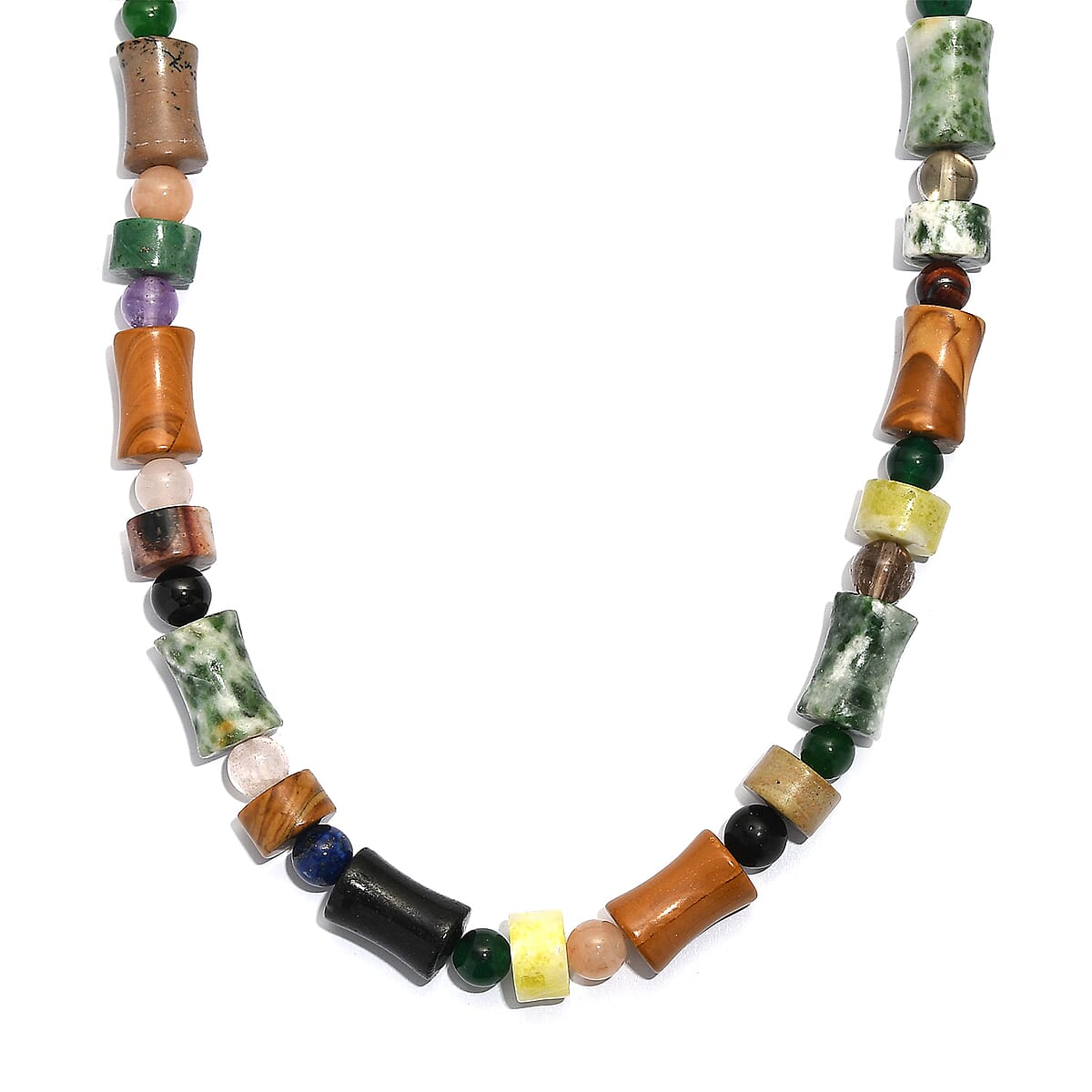 Multi Jasper and Multi Gemstone 190.11 ctw Necklace in Stainless Steel 18 Inches image number 0