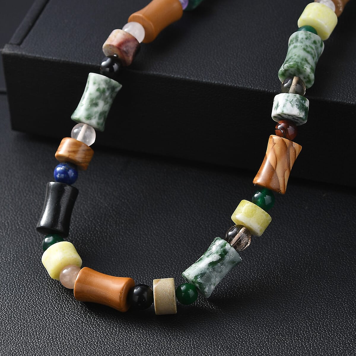 Multi Jasper and Multi Gemstone 190.11 ctw Necklace in Stainless Steel 18 Inches image number 1