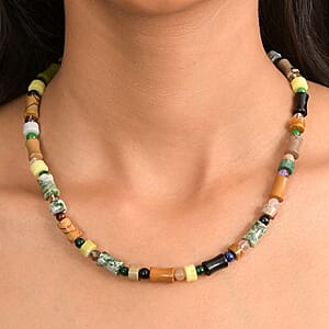 Multi Jasper, Multi Gemstone Necklace in Stainless Steel 190.11 ctw (18 Inches)