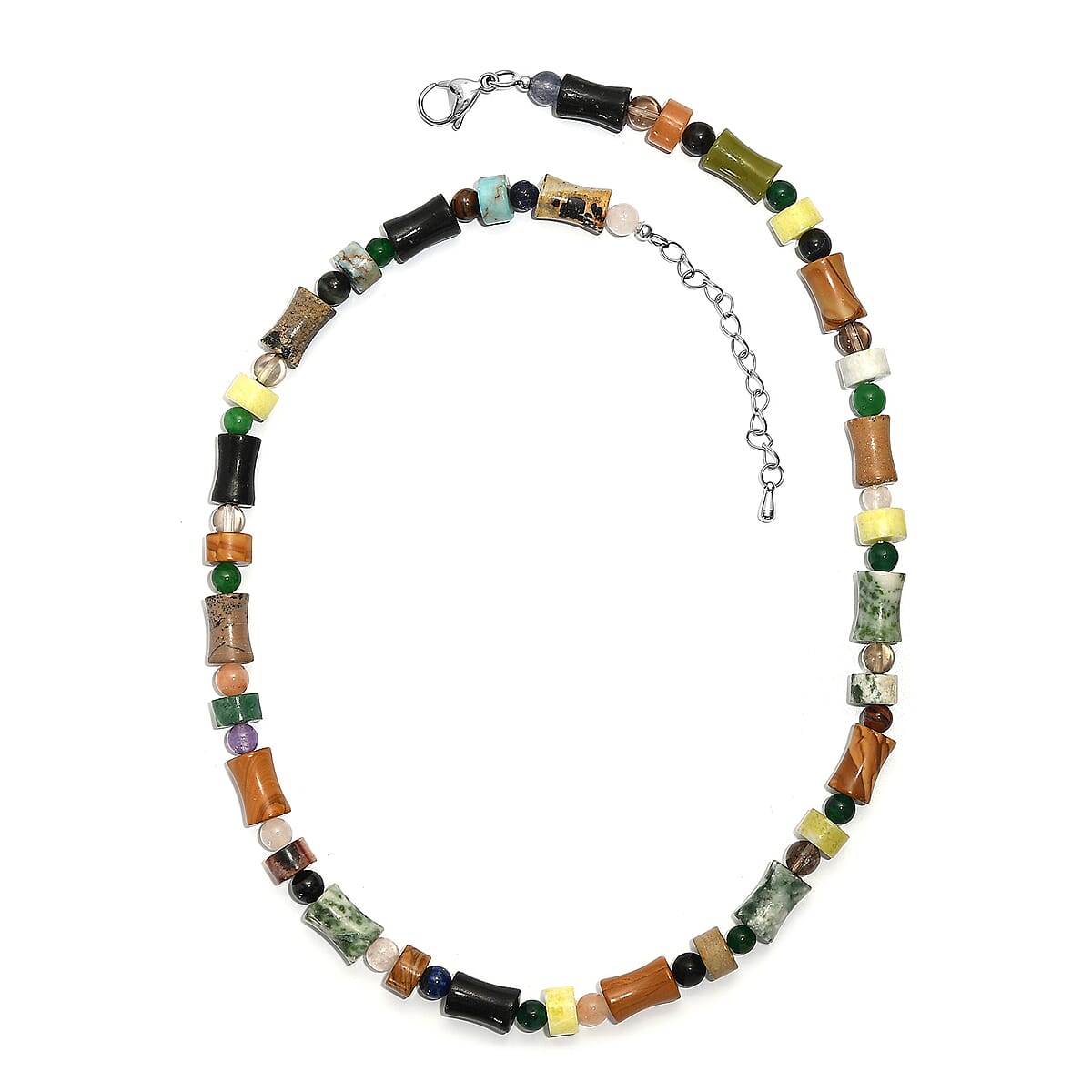 Multi Jasper and Multi Gemstone 190.11 ctw Necklace in Stainless Steel 18 Inches image number 3