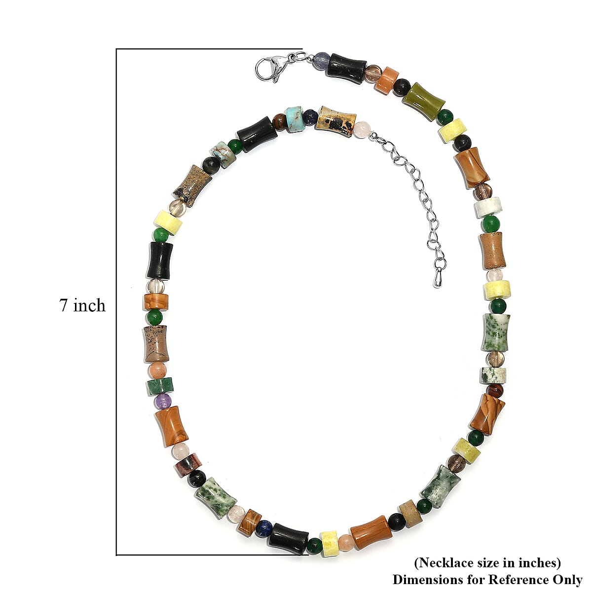 Multi Jasper and Multi Gemstone 190.11 ctw Necklace in Stainless Steel 18 Inches image number 5