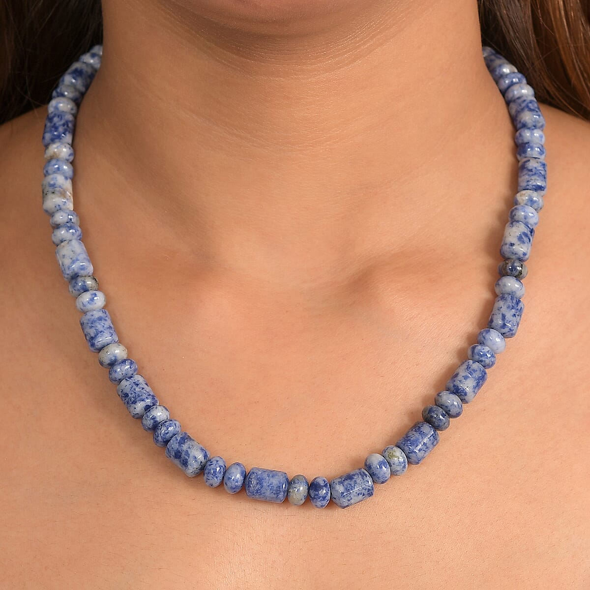 EverTrue Sodalite 265.00 ctw Beaded Necklace in Stainless Steel (18 Inches) image number 2