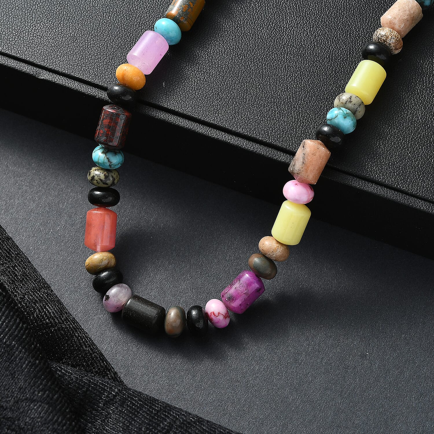 EverTrue Multi Jasper 265.00 ctw Beaded Necklace in Stainless Steel (18 Inches)