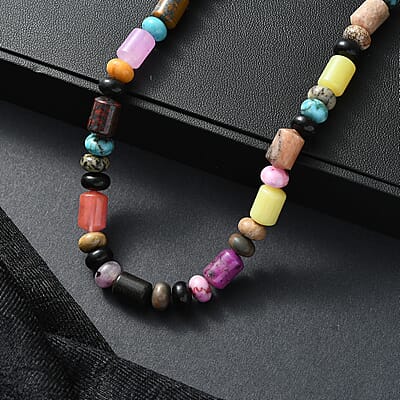 EverTrue Multi Jasper 265.00 ctw Beaded Necklace in Stainless Steel (18 Inches)