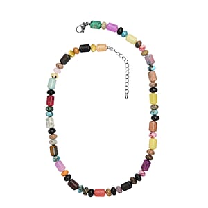 EverTrue Multi Jasper 265.00 ctw Beaded Necklace in Stainless Steel (18 Inches)