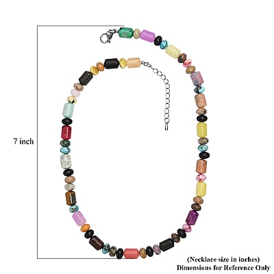 EverTrue Multi Jasper 265.00 ctw Beaded Necklace in Stainless Steel (18 Inches)