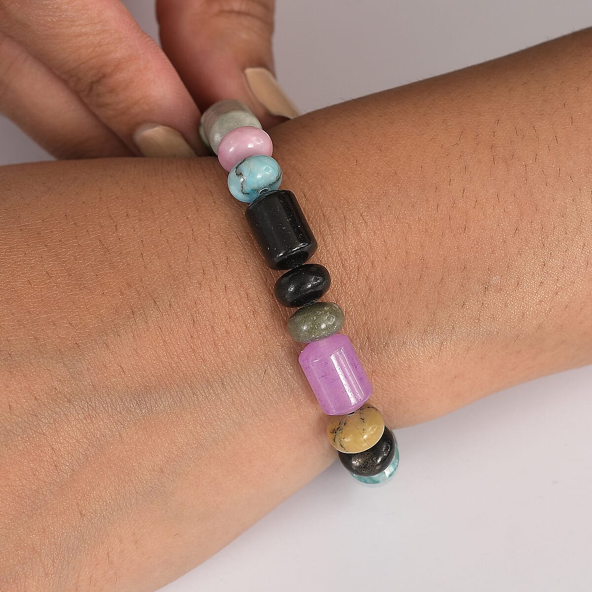  Multi Jasper 100.00 ctw Beaded Stretch Bracelet image number 2