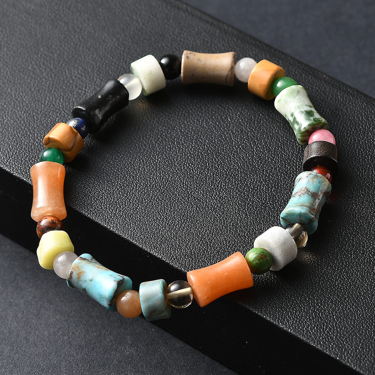 Multi Jasper and Multi Gemstone 85.00 ctw Beaded Stretch Bracelet image number 1