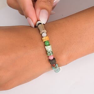 Multi Jasper and Multi Gemstone 85.00 ctw Beaded Stretch Bracelet