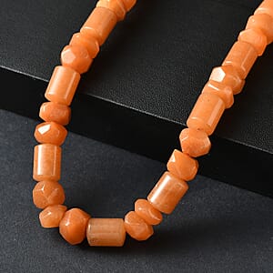 Red Aventurine 500.00 ctw Tumble and Beaded Necklace in Platinum Bond 20 Inches