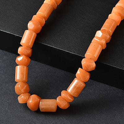 Red Aventurine 500.00 ctw Tumble and Beaded Necklace in Platinum Bond 20 Inches