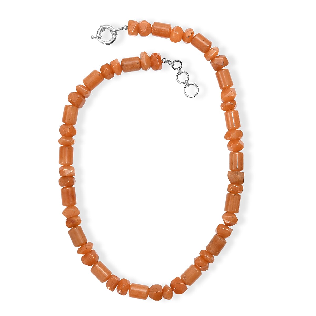 Red Aventurine 500.00 ctw Tumble and Beaded Necklace in Platinum Bond 20 Inches image number 3