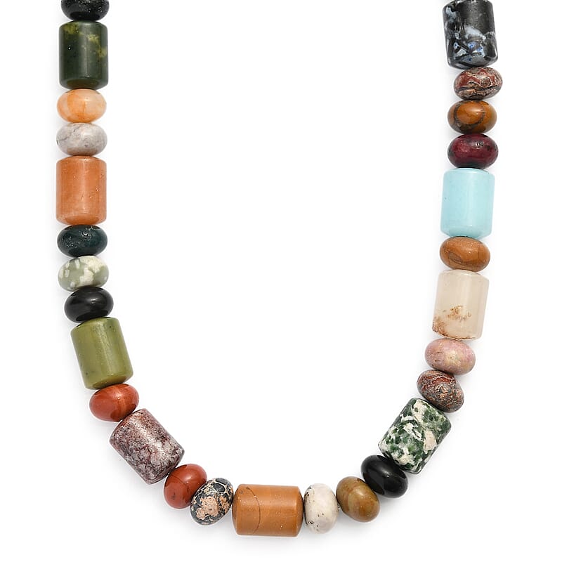 Multi Jasper 420.00 ctw Necklace in Platinum Bond 20 Inches