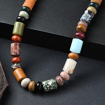 Multi Jasper 420.00 ctw Necklace in Platinum Bond 20 Inches