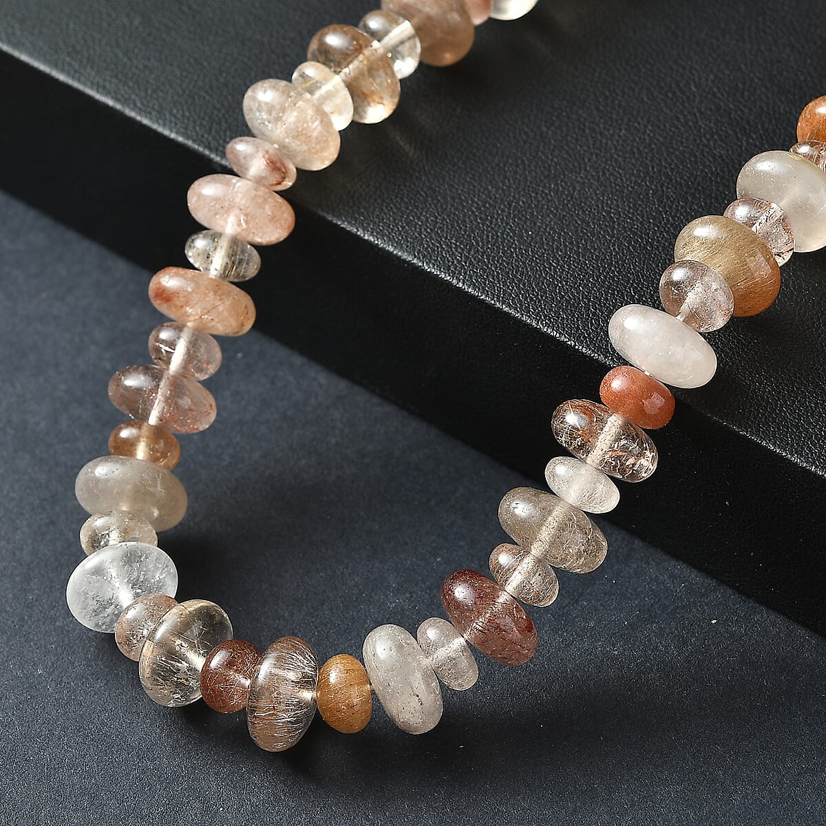 Multi Rutilated Quartz 375.00 ctw Roundel Necklace in Platinum Bond 20 Inches image number 1