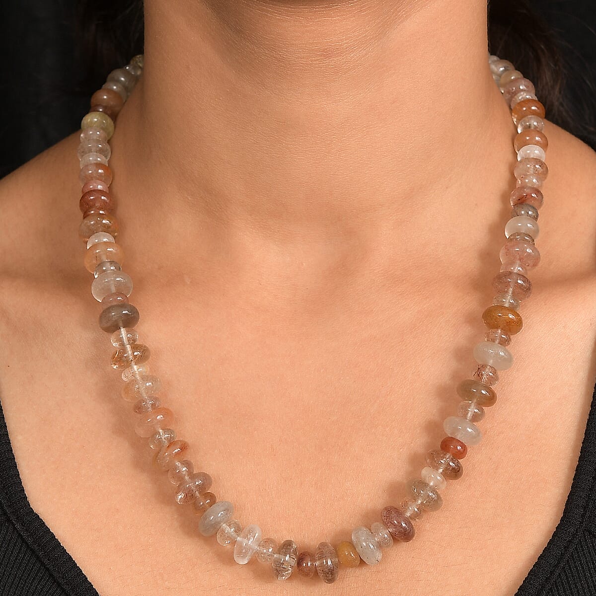 Multi Rutilated Quartz 375.00 ctw Roundel Necklace in Platinum Bond 20 Inches image number 2