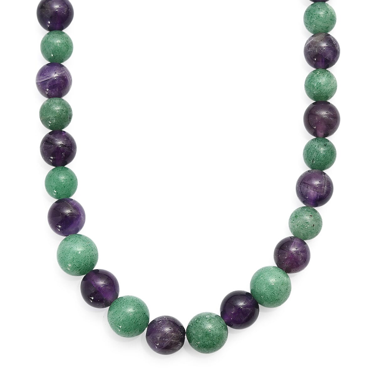 Green Aventurine and African Amethyst 335.00 ctw Beaded Necklace in Platinum Bond 20 Inches image number 0