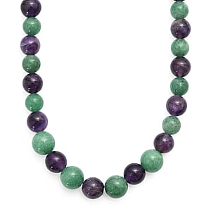 Green Aventurine and African Amethyst 335.00 ctw Beaded Necklace in Platinum Bond 20 Inches