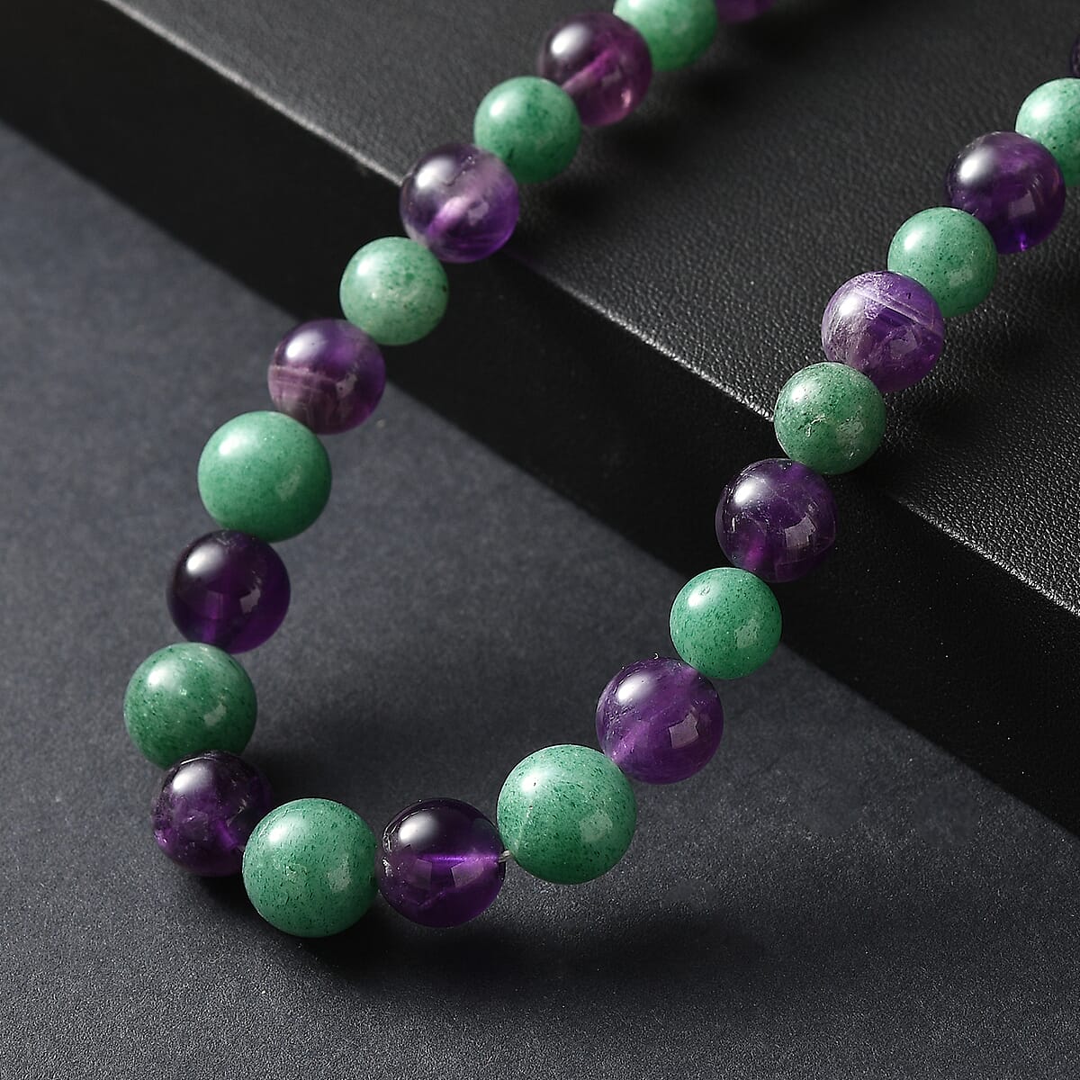 Green Aventurine and African Amethyst 335.00 ctw Beaded Necklace in Platinum Bond 20 Inches image number 1