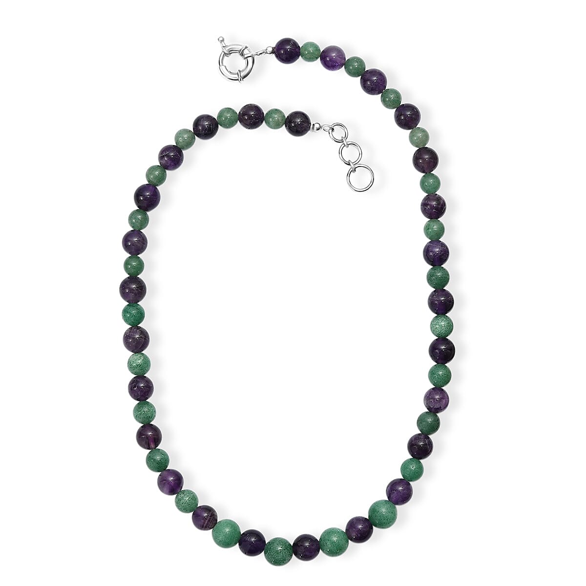 Green Aventurine and African Amethyst 335.00 ctw Beaded Necklace in Platinum Bond 20 Inches image number 3