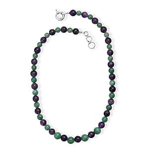 Green Aventurine and African Amethyst 335.00 ctw Beaded Necklace in Platinum Bond 20 Inches